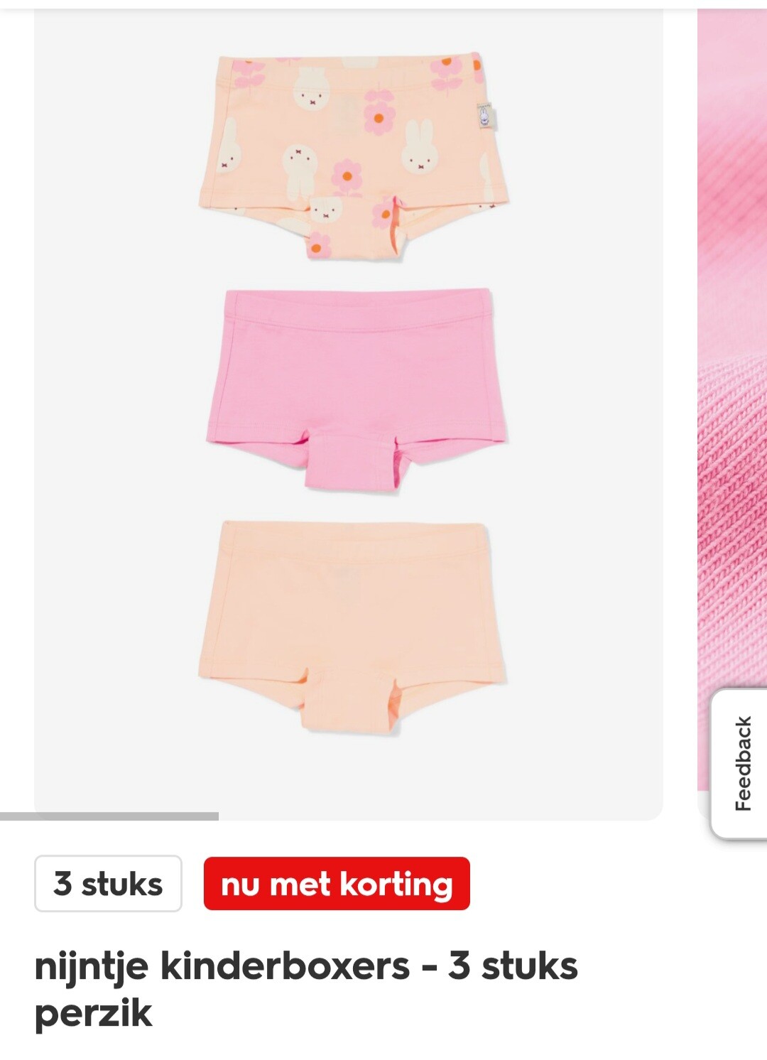 nijntje kinderboxers 3 stuks perzik