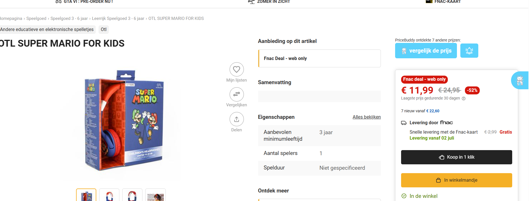 🎮 OTL Super Mario kinderkoptelefoon: 52% korting bij Fnac!