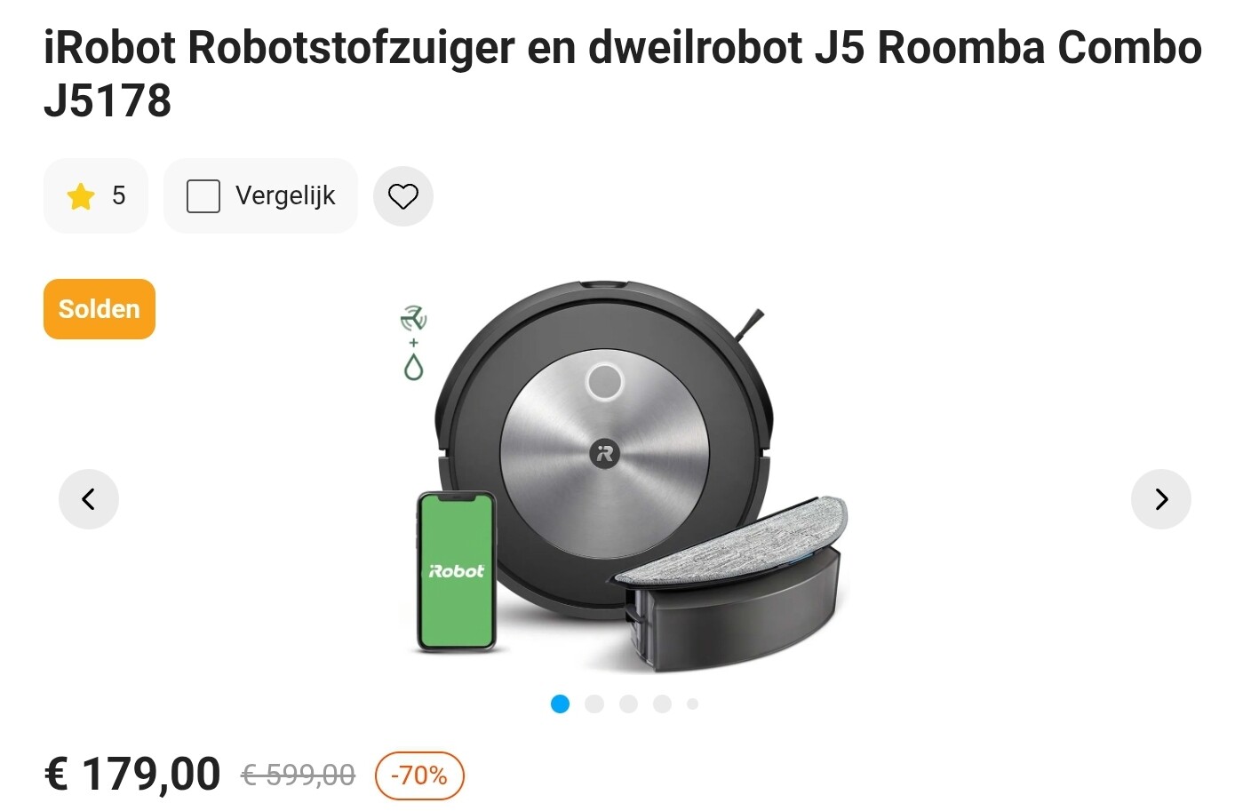 iRobot Robotstofzuiger en dweilrobot J5 Roomba Combo J5178