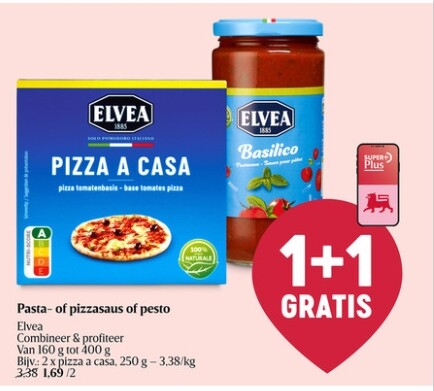 Elvea pastasaus en pesto 1+1 in combinatie met coupon bij delhaize
