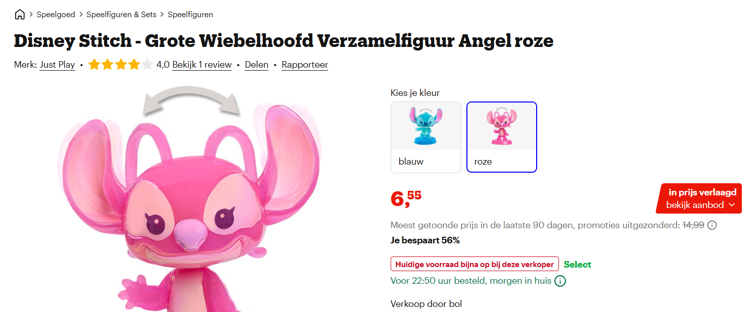 Disney Stitch: Grote Wiebelhoofd Verzamelfiguur Angel roze
