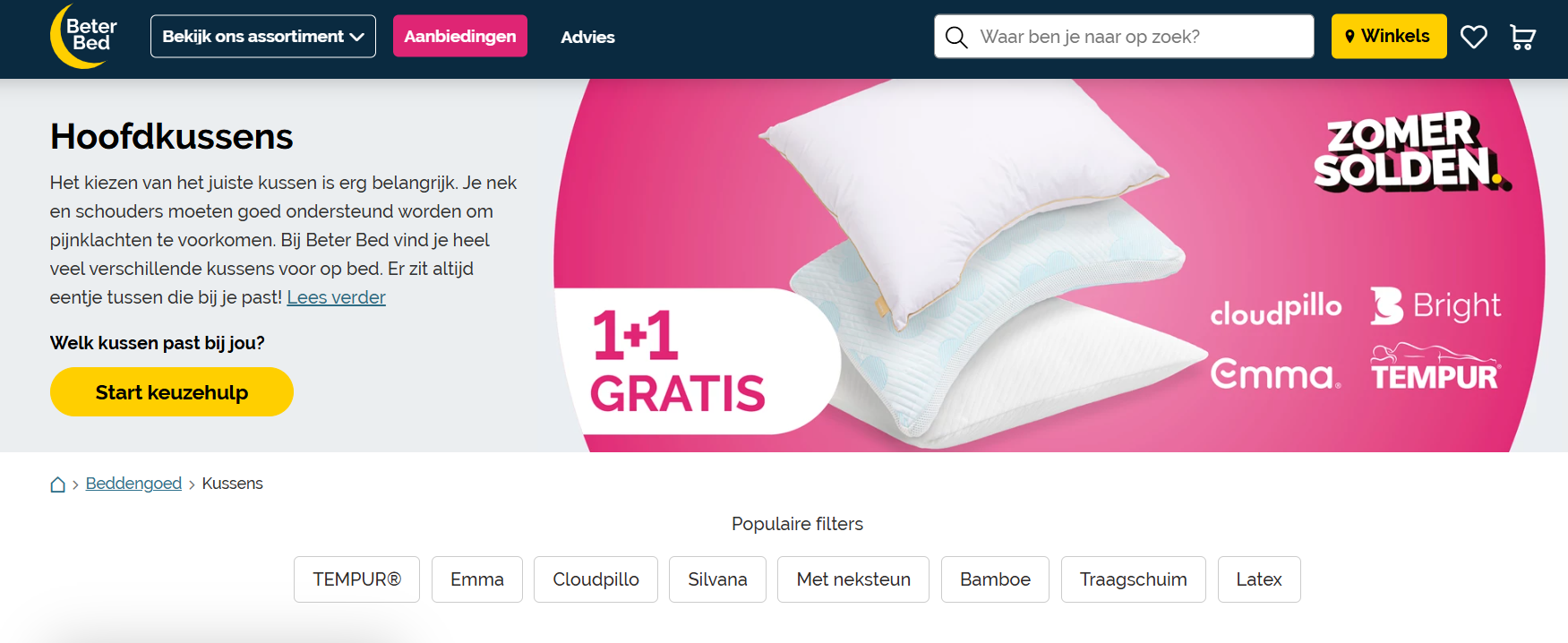Beter Bed: Alleen nu héél veel merkkussens 1+1 gratis