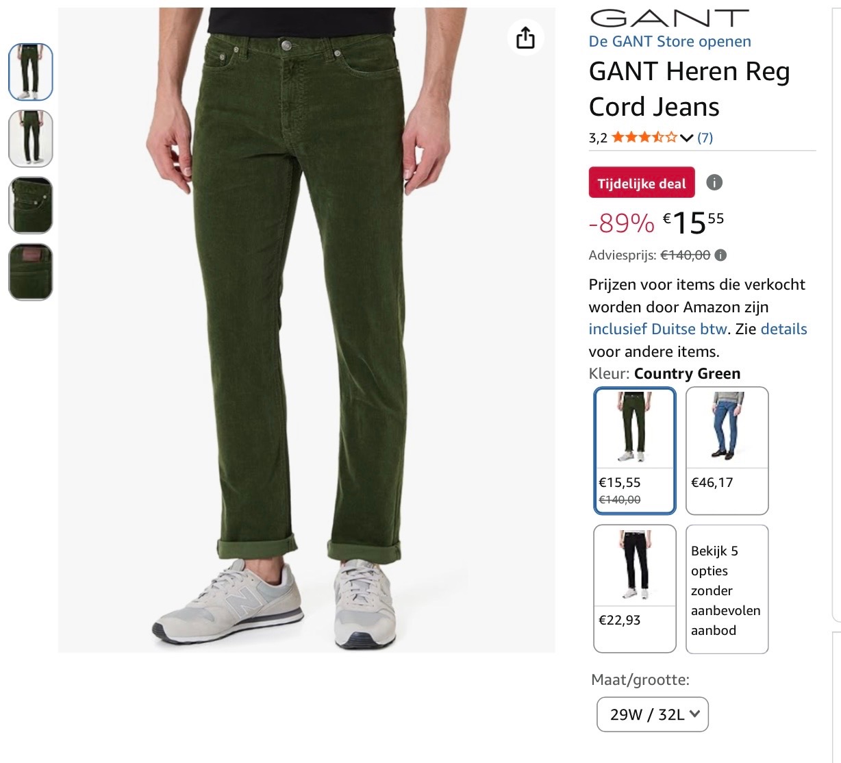 GANT Heren Reg Cord Jeans 29/32. -89%