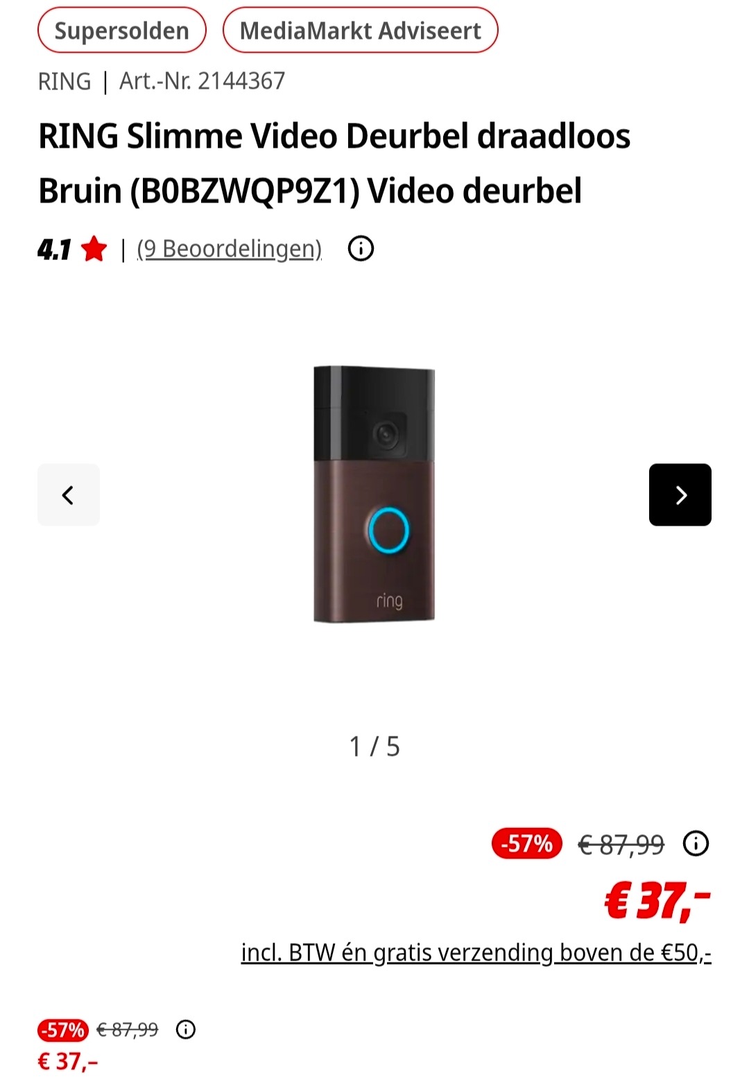 RING slimme video deurbel -57%