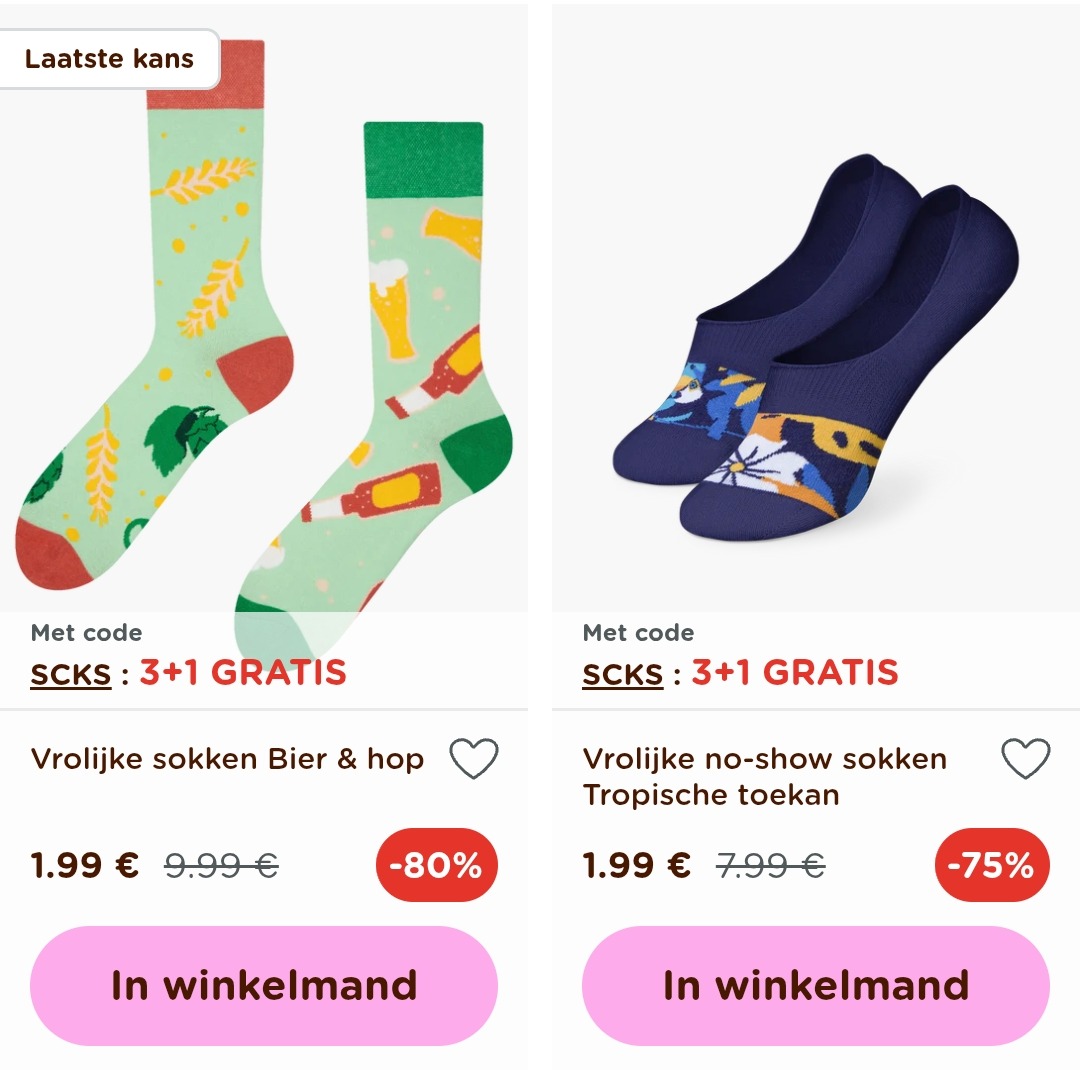 Sokken vanaf 1,99€ en ondergoed vanaf 3,99€
