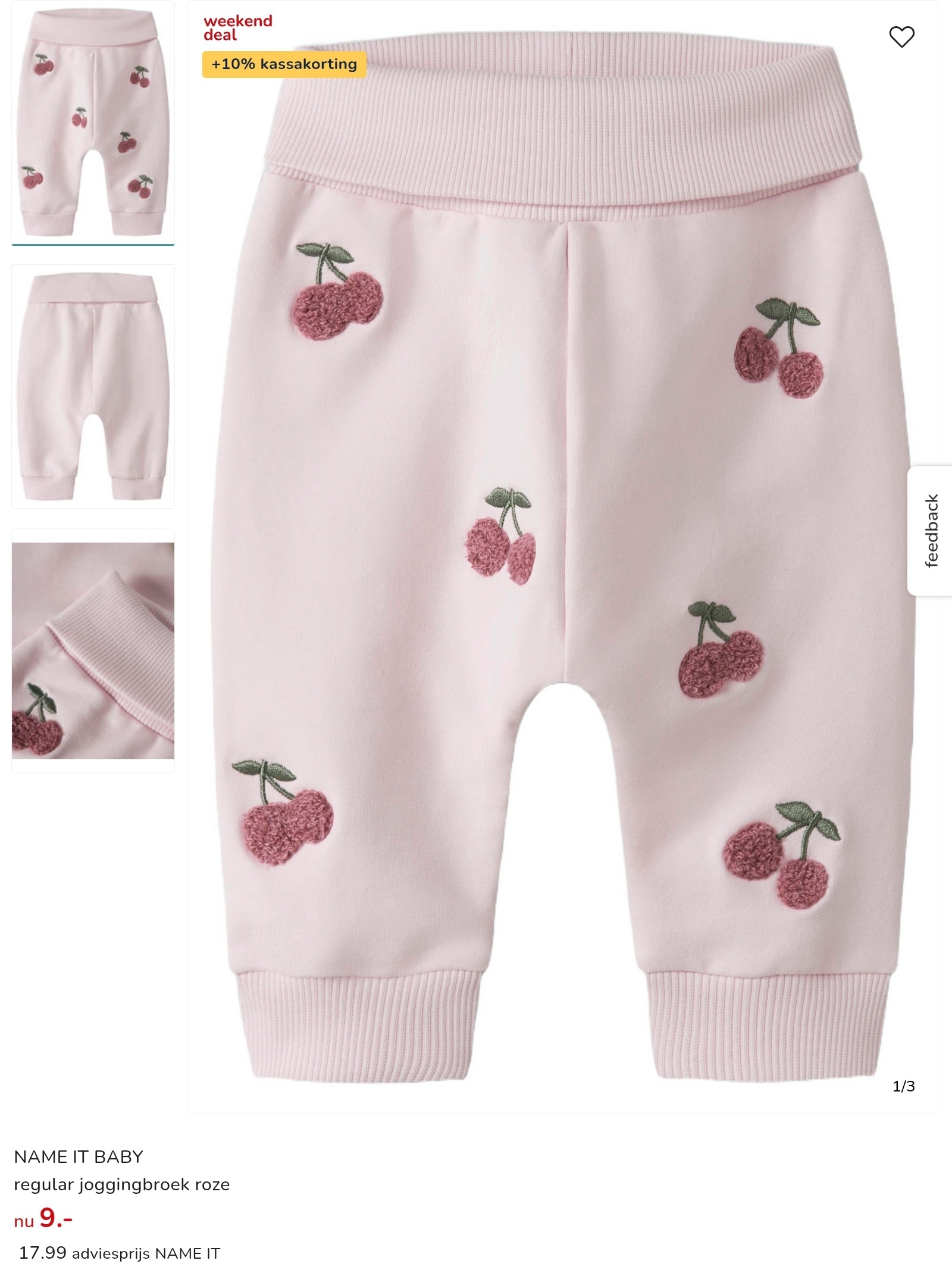 NAME IT BABY regular joggingbroek roze