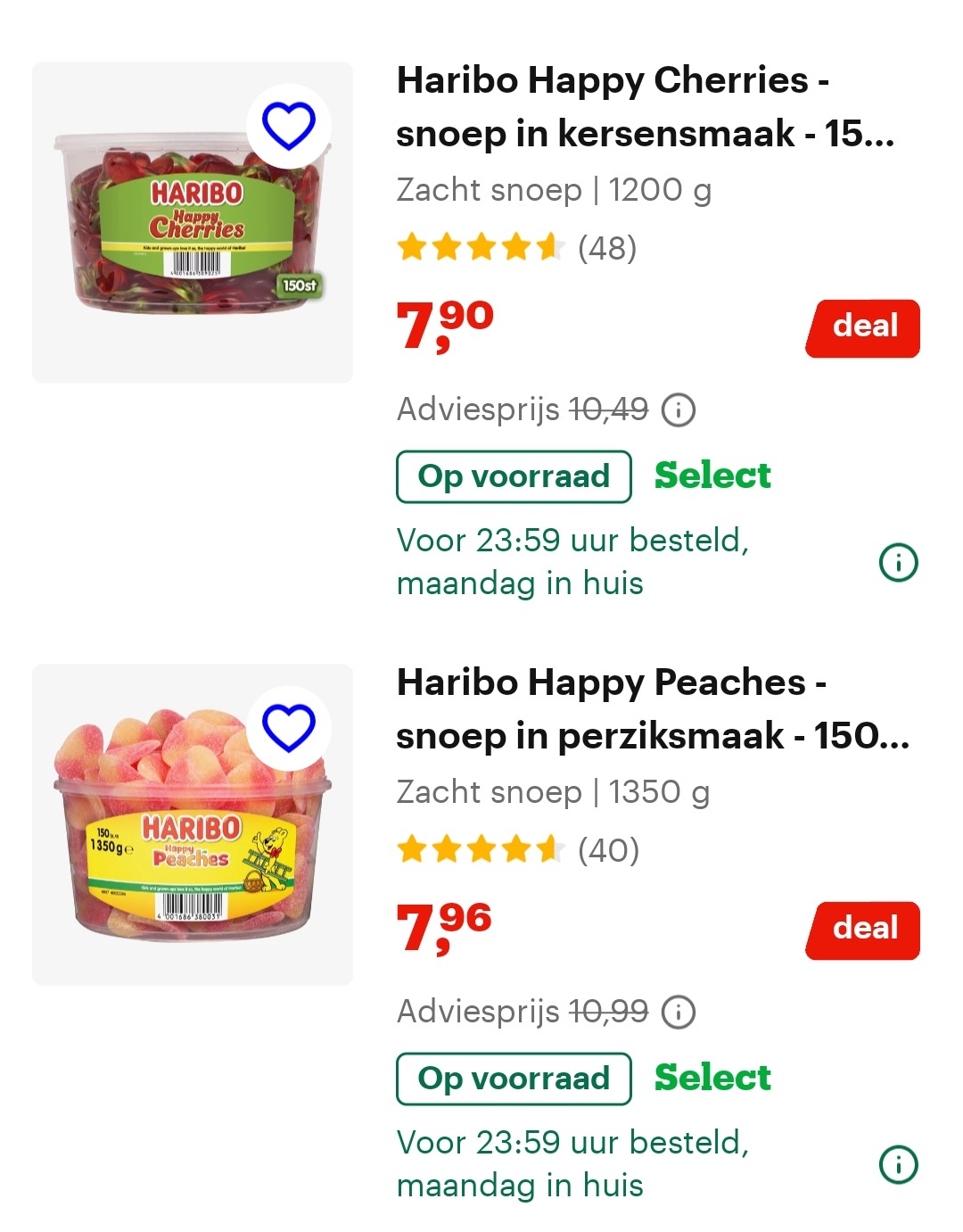 Haribo 5,26€ per kilo bij bol