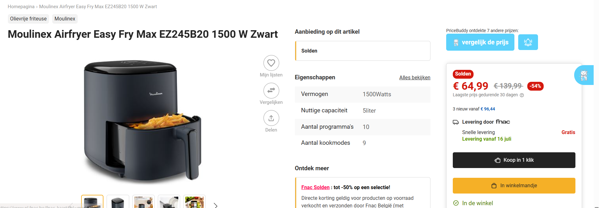 Moulinex Airfryer Easy Fry Max EZ245B20 1500 W Zwart