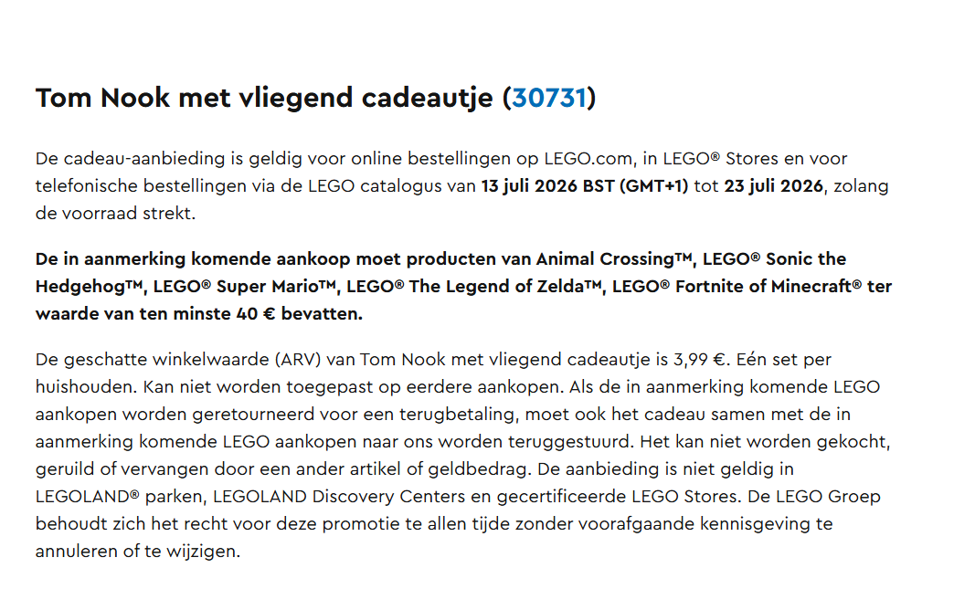 🎁 Lego gratis cadeau: tom nook met vliegend cadeautje 🎁