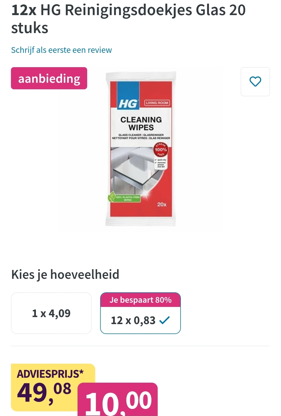 12x HG Reinigingsdoekjes Glas 20 stuks