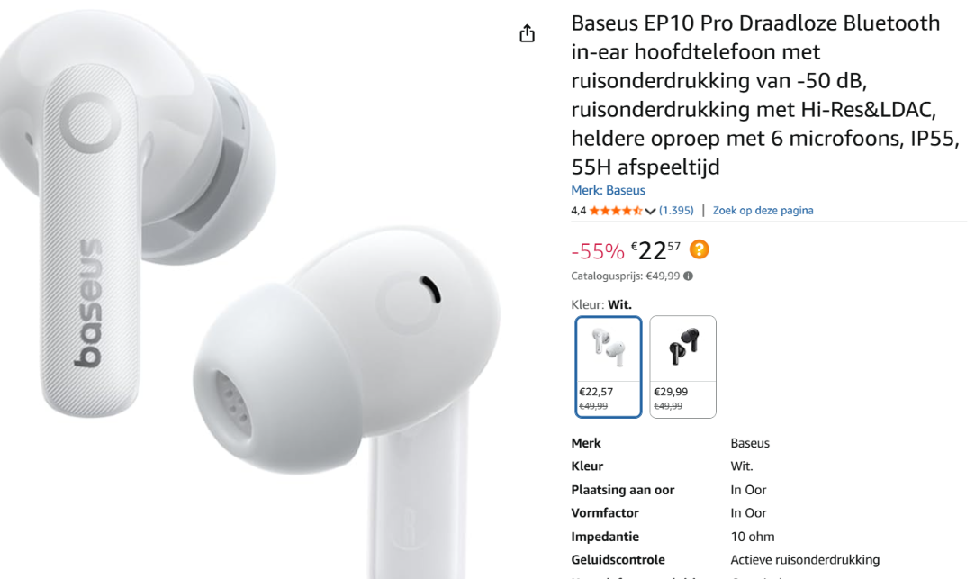 Draadloze Bluetooth in-ear hoofdtelefoon