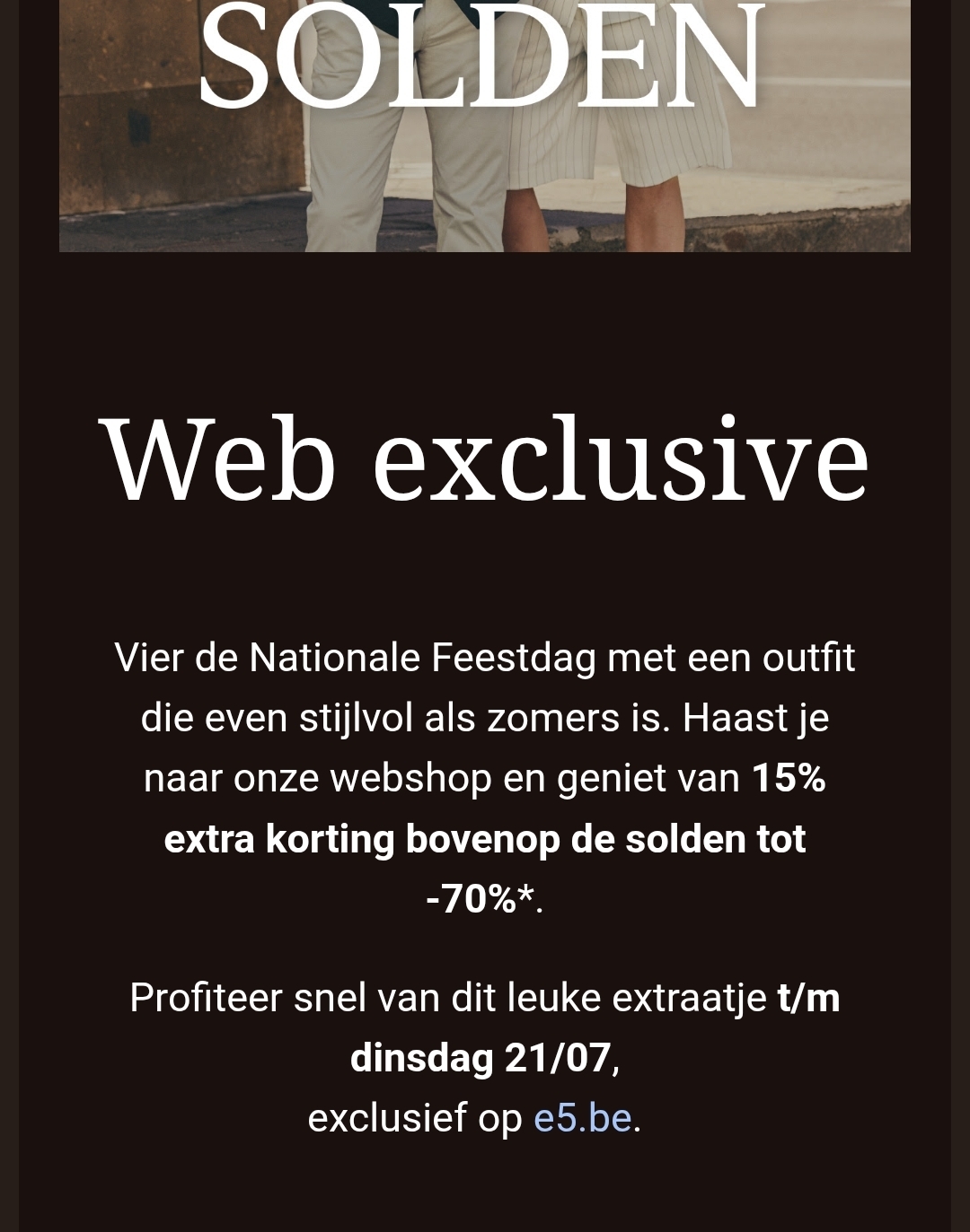 15% korting ook op solden bij e5 mode