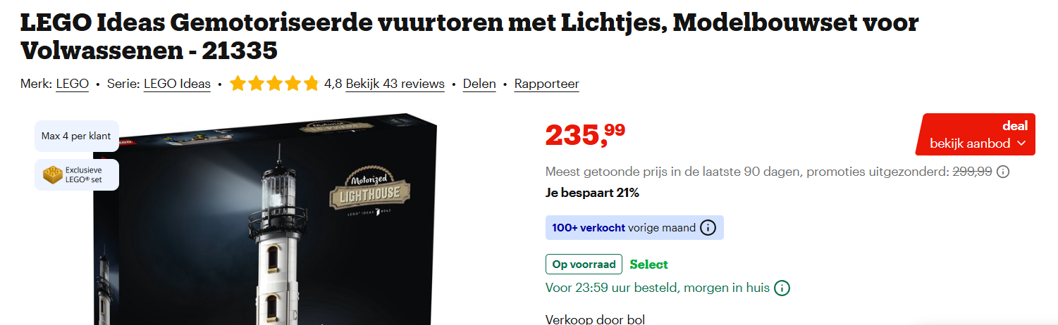 Lego topdeal: exclusieve set 🗼 LEGO Ideas Gemotoriseerde Vuurtoren met Lichtjes, 21335