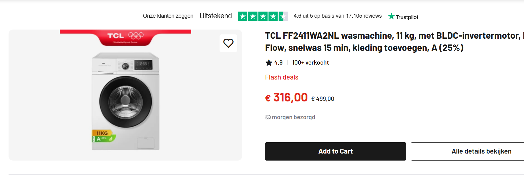 🧺⚡ TCL FF2411WA2NL Wasmachine - 11kg