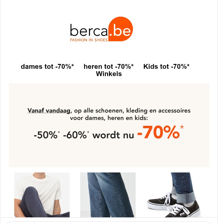 -50% en -60% zijn nu -70% bij Berca outlet 🔔
