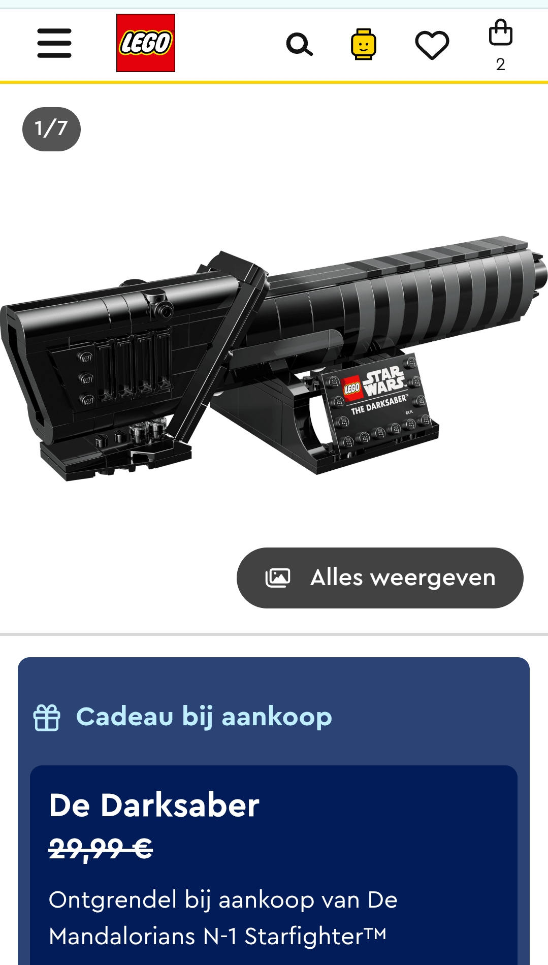 Darksaber gratis bij aankoop Lego set 75442