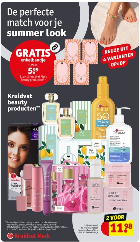 Gratis enkelbandje bij aankoop 2 Kruidvat merk producten