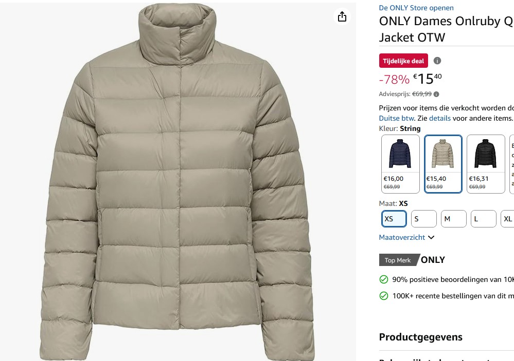 Only damesjas vanaf 15 euro