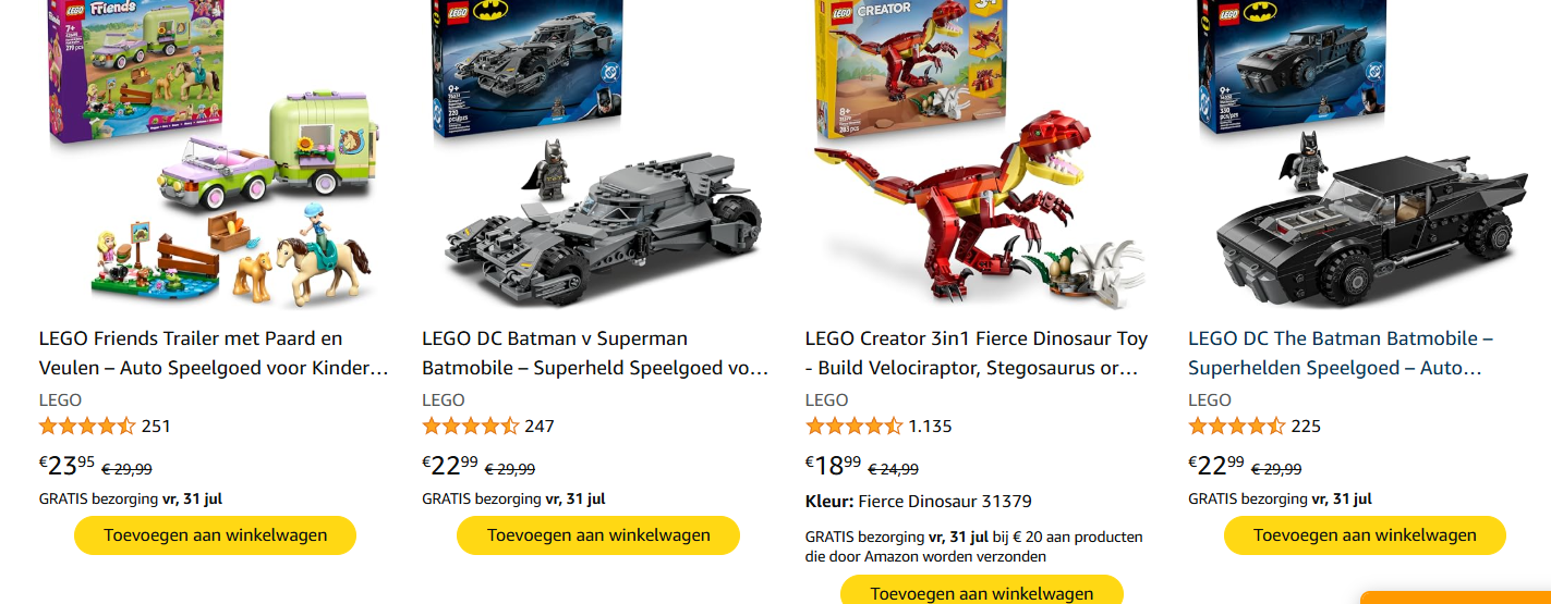 Lego: koop 2 deelnemende artikelen en krijg 50% korting op het goedkoopste product!