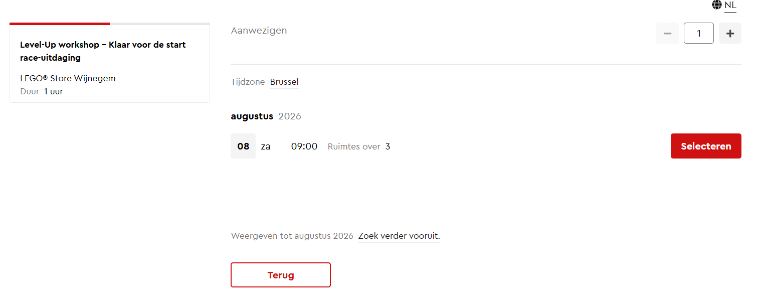 🏎️ LEGO Store: gratis Level-Up workshop "Klaar, af, racen maar!" Brussel en Wijnegem