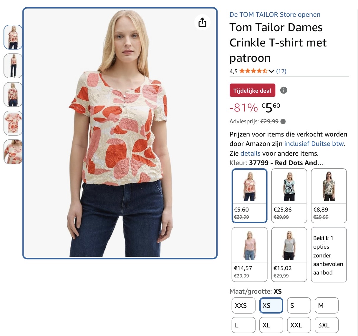 Tom Tailor Dames Crinkle T-shirt XS. -81%