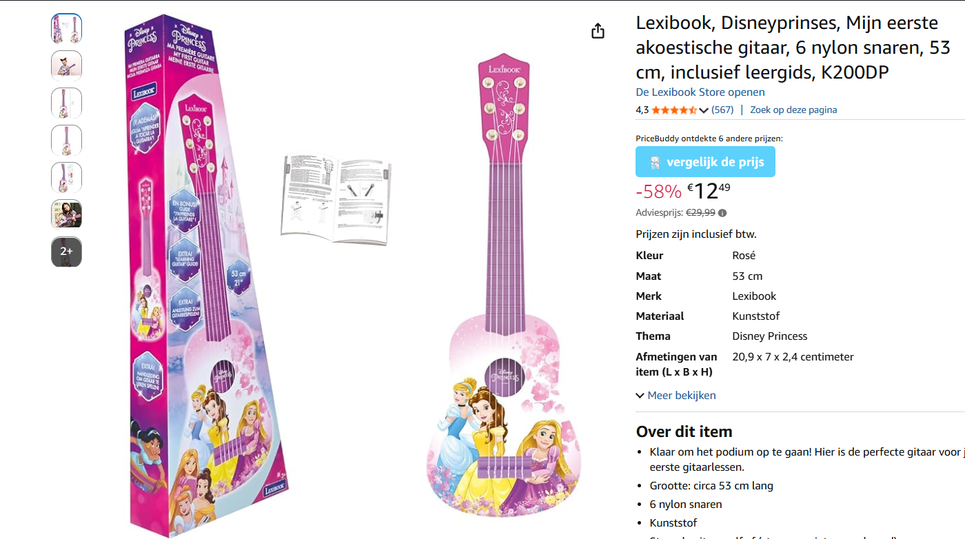 🎸 Lexibook Disney Princess Gitaar voor kidneeren - 58% korting!