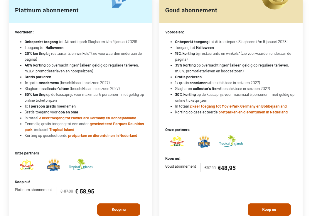 Slagharen Presale abonnement 2027 - 50% korting
