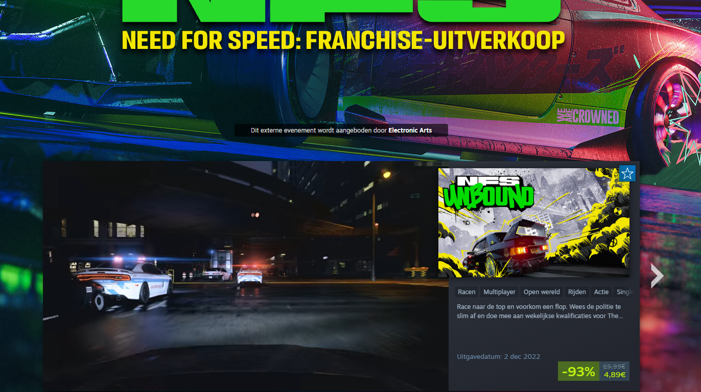 🏁 Need for Speed Franchise-uitverkoop - tot 95% korting op Steam!