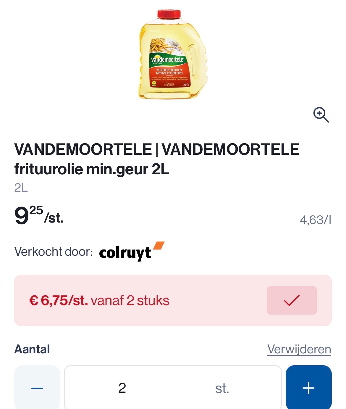 Vandemoortele frituurolie minder geuren 2L goedkoper