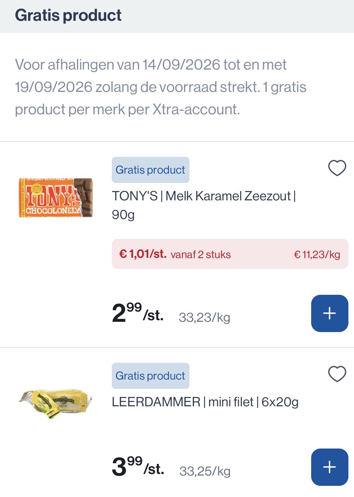 gratis tony's chocolade en leerdammer mini filet bij collect&go