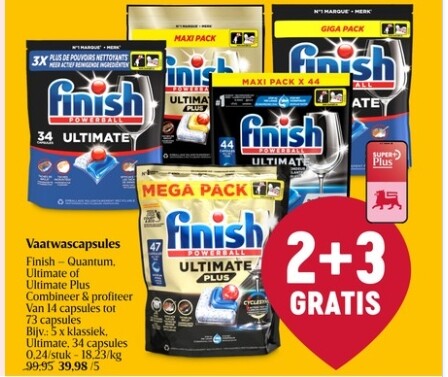 Finish vaatwascapsules quantum 2+3 gratis bij Delhaize