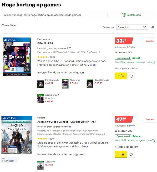 Dagaanbieding op games: PS4, PS5, Xbox, Ninte...