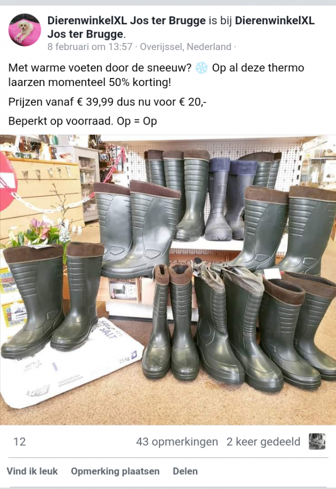 Dierenwinkel XL 50% korting op thermo laarzen