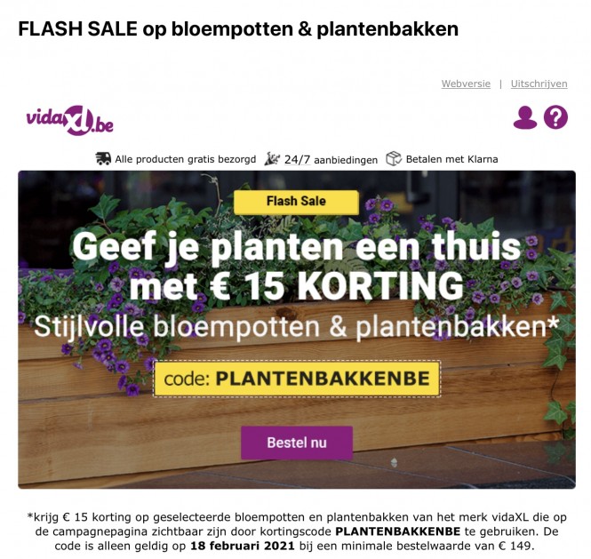 15€ korting op geselecteerde bloempotten en p...