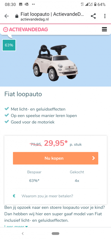 Bij actievandedag.nl deze Fiat loopauto met 6...