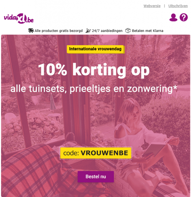 De code VROUWENBE is alleen geldig op 8 maart...