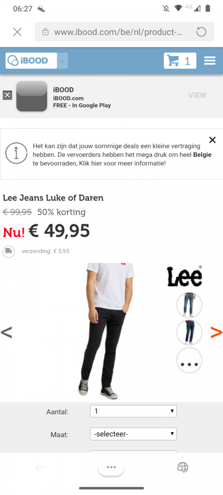 Ibood mooie actie op Lee jeans 50% korting: 4...