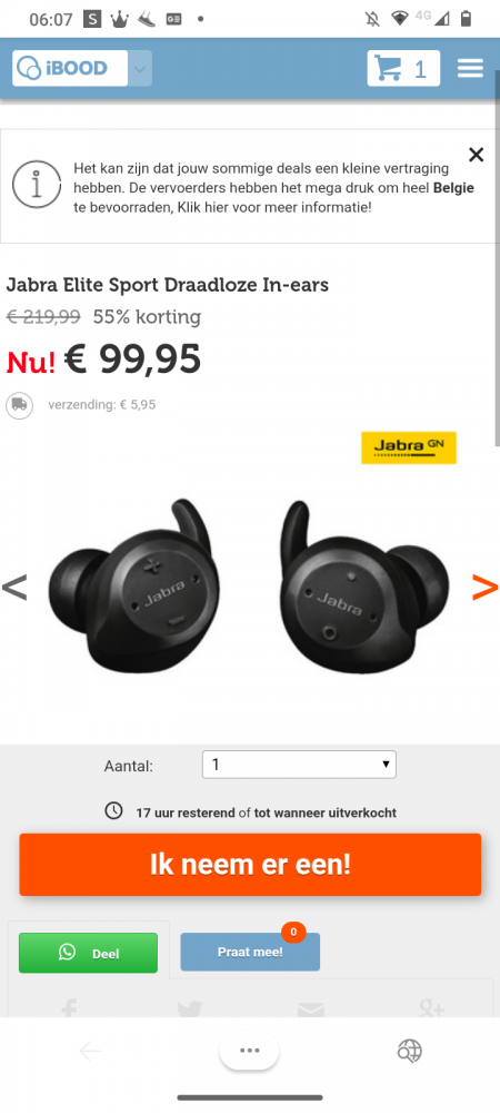 Jabra draadloze oortjes op Ibood: 99,95€ ipv...