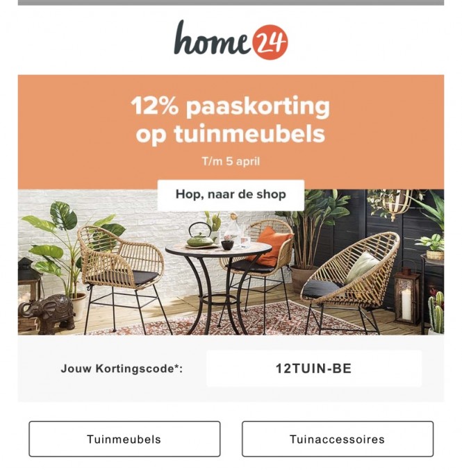 Bij home24 12% korting op tuinmeubels