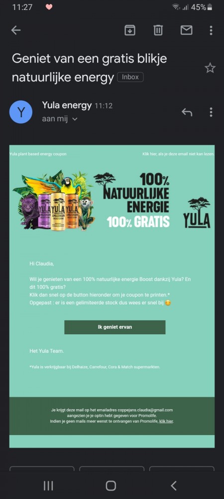 Gratis YULA blikje met e-coupon! Link werkt...