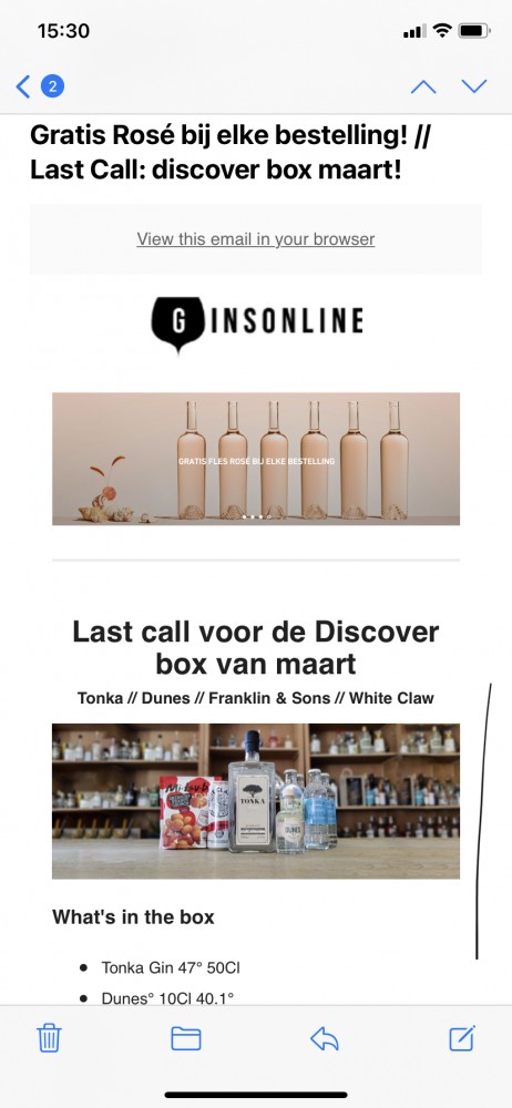 Promotie bij ginsonline Gratis fles rose bij...