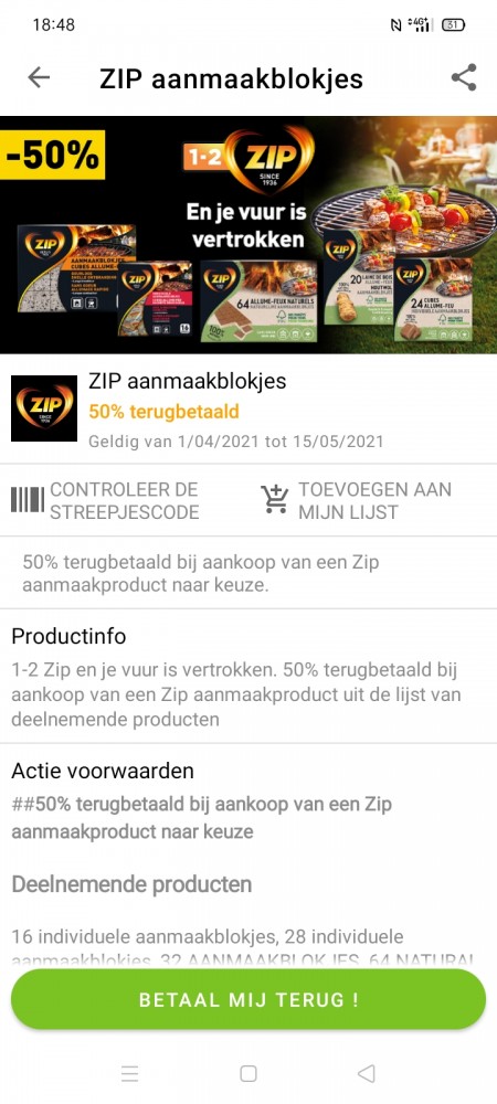 MyShopi! 50% cashback op zip aanmaakblokjes....