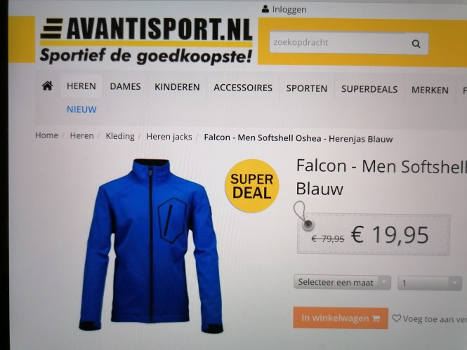 Falcon softshell jas van €79,65 naar €19,95....