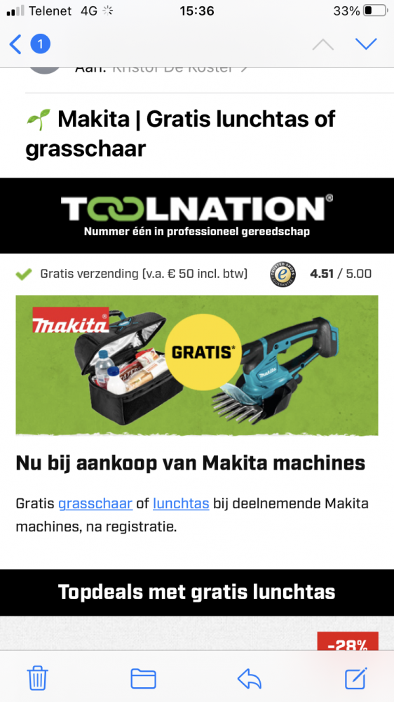 Gratis lunchtas of grasschaar bij toolnation...