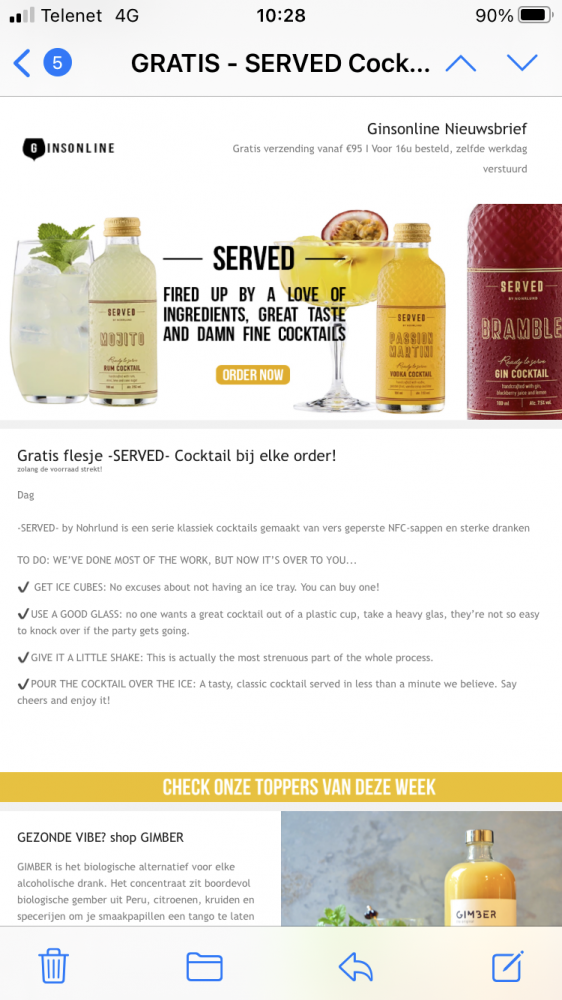 Nu bij Ginsonline gratis cocktail bij uw best...