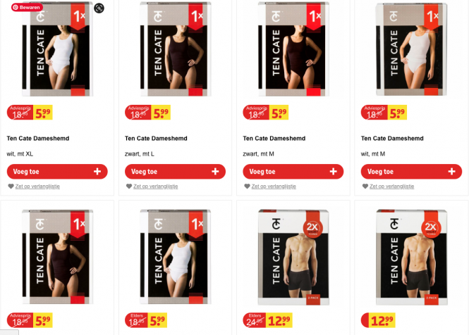 Bij Kruidvat lage prijzen op ondergoed van Te...