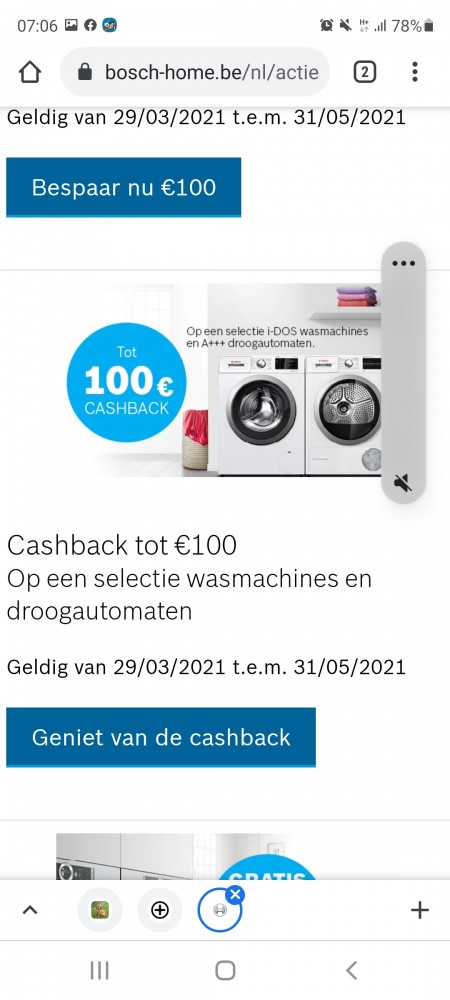 Tot 100€ op een selectie wasmachine en droogk...