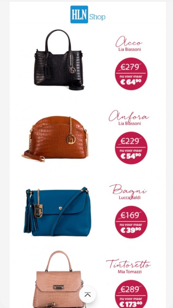 Handtassen aan verlaagde prijzen in Ninashop...