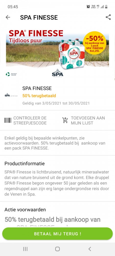 Via app Myshopi spa finesse 50% terug betaald