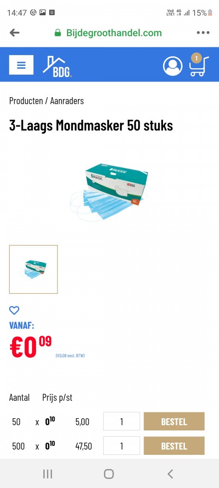 Bijdegroothandel.com nu mondmaskers 3-laags g...